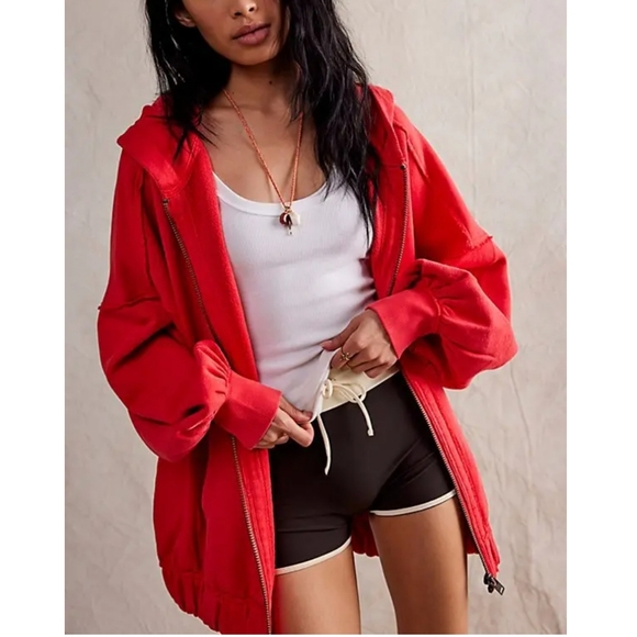 Free People Tops - NWOT Free People Lucky Zip-Up High Risk Red